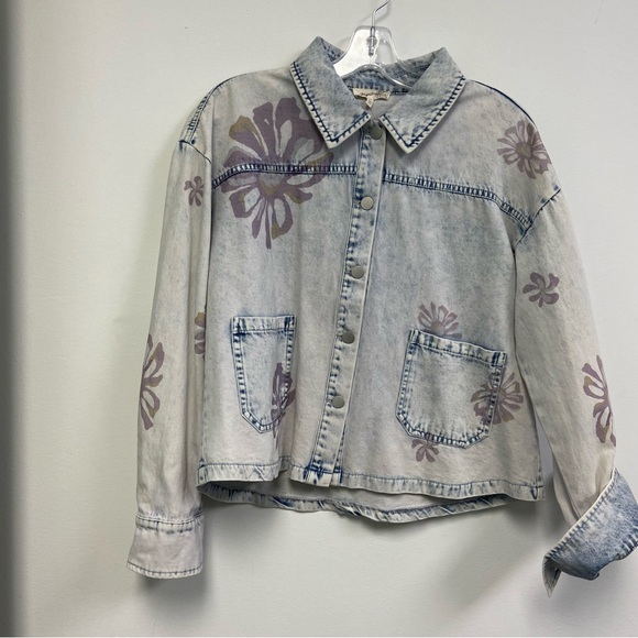 Mystree Jackets & Blazers - Mystree Light Blue Denim Jacket with Lavender Script and Floral Accent